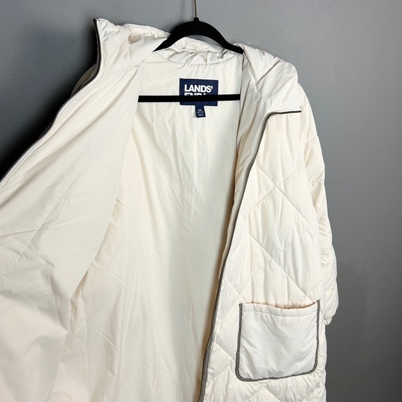 Lands End Puffer Coat Women's 2X Long ThermoPlume Insulated Coat Quilted Hooded - Picture 13 of 15